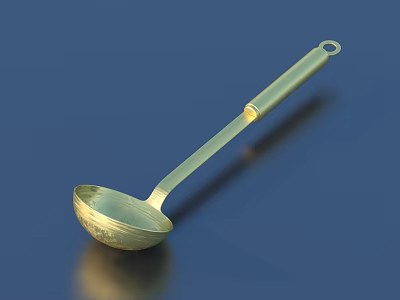 Golden Metal Spoon With Long Handle And Textured Surface On Blue Background 3d model