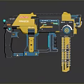 Futuristic Sci Fi Weapon Featuring Yellow and Black Design with Blue Accents Mechanical Structure 3d model