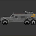 Gray and Orange Six Wheeled Off Road Vehicle with Futuristic Design and Roof Mounted Equipment