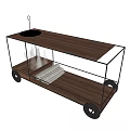Durable Commercial Serving Cart with Wooden Top Metal Frame and Wheels for Restaurant Use