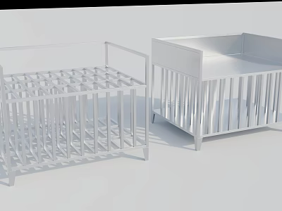 Two White Metal Baby Cribs With Simple Design And Railed Structure 3d model