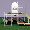 Scenic Photo Spot With Scaffolding Structure Multi Level Platforms And Moon Decoration On Green Grass
