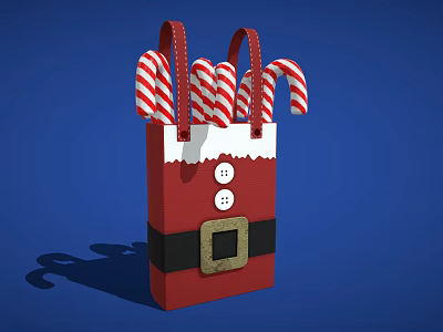 Christmas Themed Decorative Ornament Set With Red Bag Black Belt And Candy Canes 3d model