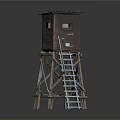 Elevated Wooden Observation Shelter With Ladder And Sturdy Platform Support Structure 3d model