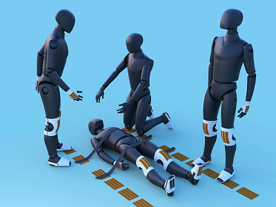 Group Of Men Standing Kneeling And Lying On Ground With Yellow Strips 3d model