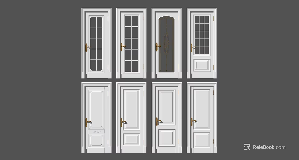 White Hinged Doors with Glass Panels and Solid Designs for Home Interior 3d model