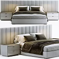 Modern Double Bed With Upholstered Headboard Matching Nightstands And Neutral Bedding 3d model
