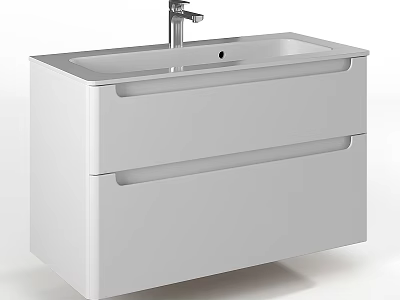 Modern White Wall Mounted Bathroom Vanity With Single Sink And Drawers 3d model