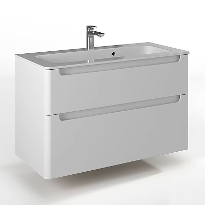 Modern White Wall Mounted Bathroom Vanity With Single Sink And Drawers 3d model