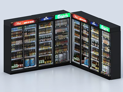 Commercial Glass Door Display Refrigerator Stocked with Various Beverages for Retail Store 3d model