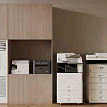 Office Appliances In Wooden Cabinet For Modern Office Workspace Organization