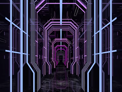 Futuristic KTV Interior With Neon Purple And Blue Light Tunnel Design 3d model