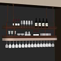 Modern Multi Tiered Wall Mounted Gold Metal Wine Rack With Wine Bottles And Glassware