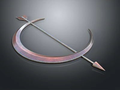 Curved Metallic Bow Structure With Arrow Through Shiny Surface Design 3d model
