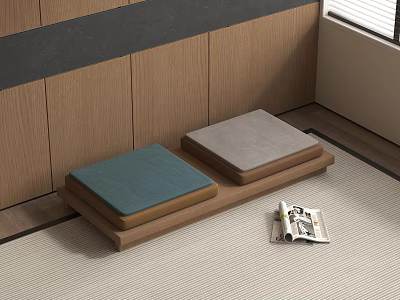 Cozy Wooden Platforms With Blue Gray Cushions For Home Living 3d model