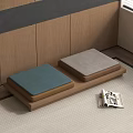 Cozy Wooden Platforms With Blue Gray Cushions For Home Living
