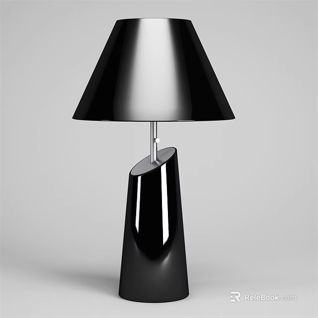 Sleek Black Modern Table Lamp With Conical Base And Metallic Shade Design 3d model 