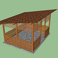 Wooden Pavilion Featuring Open Air Design Lattice Railings And Sloped Roof Structure