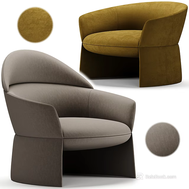 Stylish Accent Chair with Curved Back and Velvet Fabric in Gray and Brown Tones 3d model 