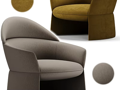 Stylish Accent Chair with Curved Back and Velvet Fabric in Gray and Brown Tones 3d model