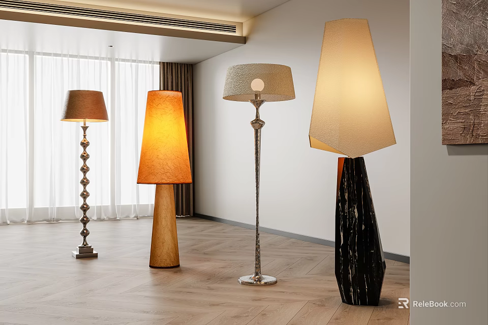 Modern Floor Lamps With Various Designs And Shades For Stylish Interior Spaces 3d model 