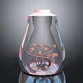 Cartoon Scene Bulb Shaped Container With Spiral Structure Small Cubes Mesh Cover Shiny Reflective Base