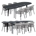Modern Dining Table Set With Black Marble Tabletop And Light Gray Upholstered Chairs 3d model
