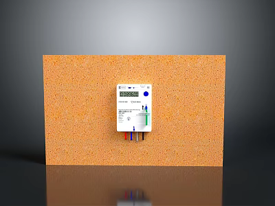 Electricity Meter With Digital Display And Wires Mounted On Orange Insulation Board 3d model