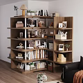 Wooden Multi Tier Shelving Unit With Books Photo Frames And Decor Items