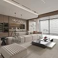 Modern Living Dining Room Interior With Open Layout Sofa Coffee Table And Large Windows 3d model