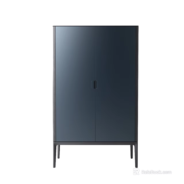 Sleek Modern Entryway Console Cabinet With Navy Blue Double Door Design And Metal Legs 3d model 