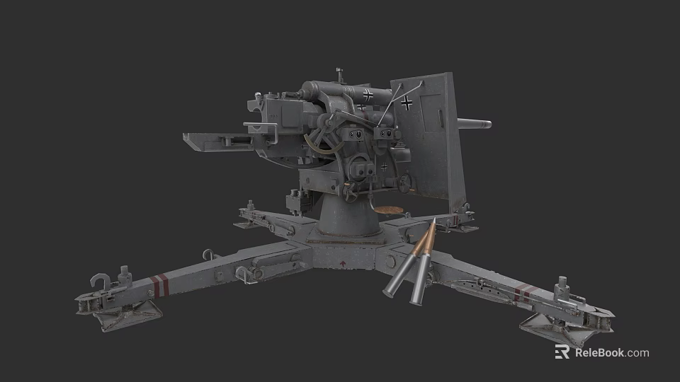 Military Anti Aircraft Weapon with Heavy Duty Mount and Metal Barrel Structure 3d model 