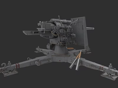 Military Anti Aircraft Weapon with Heavy Duty Mount and Metal Barrel Structure 3d model
