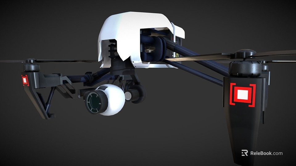 Fighter Jet 3D Model Featuring White Top Black Structure Camera And Red Square Logo 3d model 
