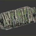Natural Stacked Wood Logs Pile With Green Moss And Smooth Circular Ends