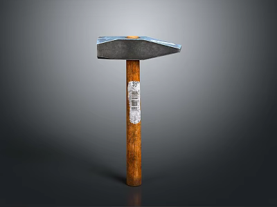 Carpentry Hammer with Metal Head Wooden Handle and Label on Handle 3d model