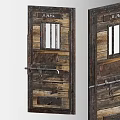 Rustic Wooden Swing Door with Metal Latch Hinges and Weathered Wood Design