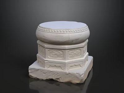 Classic Sofa And Coffee Table Set With Stone Drum Shaped Carved Base 3d model