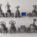 Various Types of Industrial Metal Valves with Blue Control Component