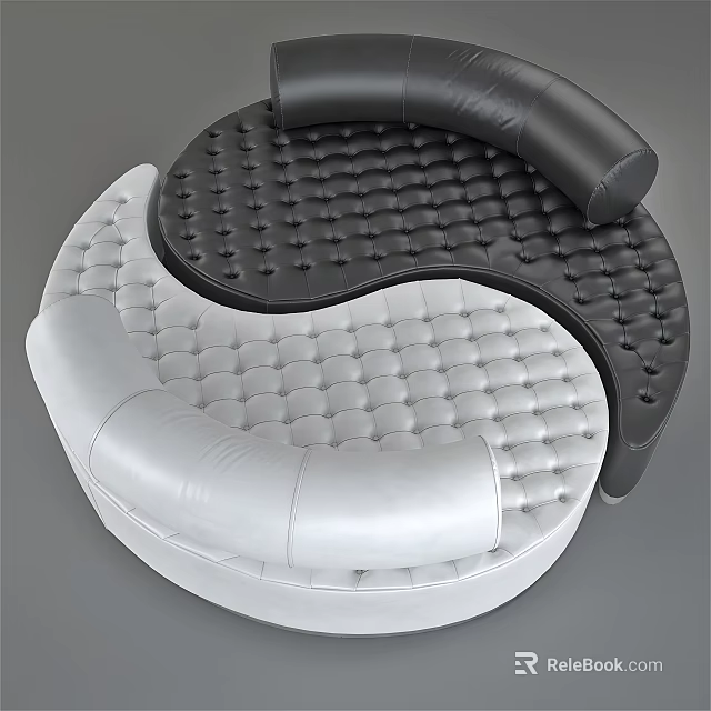 Modern Circular Black And White Tufted Leather Irregular Shaped Sofa Design 3d model 