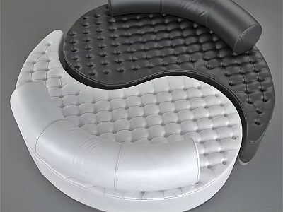 Modern Circular Black And White Tufted Leather Irregular Shaped Sofa Design 3d model