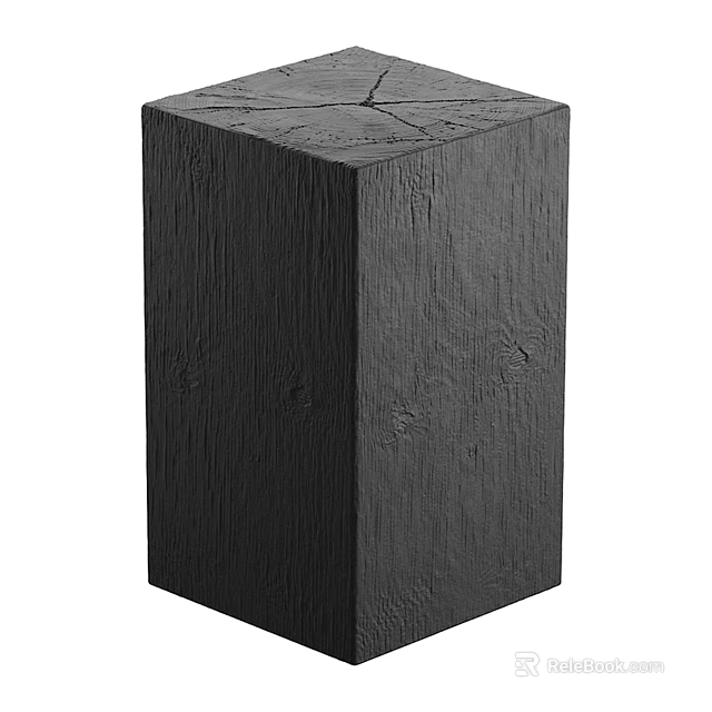 Rustic Black Wooden Stool With Textured Surface And Square Design For Home Decor 3d model 