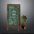 Coffee Shop Building Featuring Wooden Menu Board Potted Yellow Flower And Dessert Icons