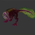 3D Rendered Feathered Dinosaur with Vibrant Green Tail Red Body and Sharp Claws
