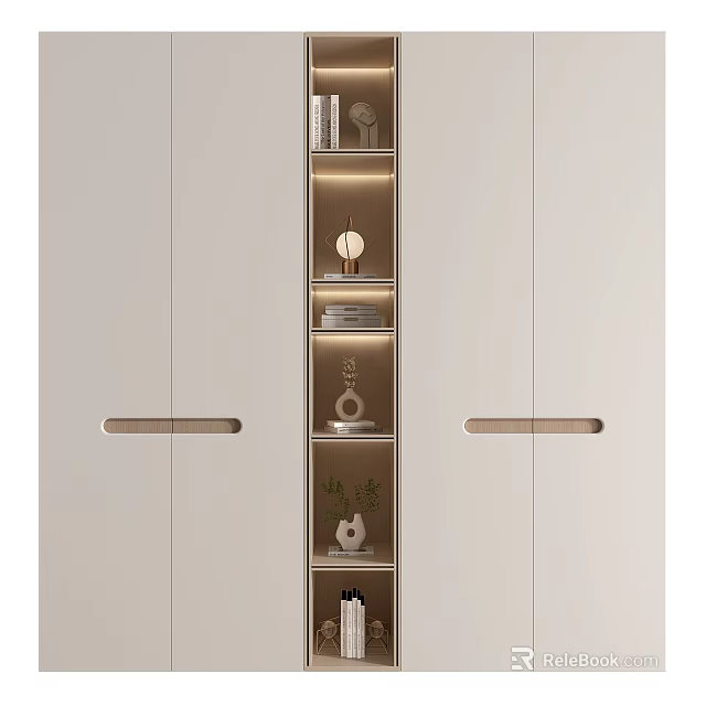 Modern Minimalist Wardrobe Interior With Open Storage Shelves Built-in Lighting And Decorative Books Plants 3d model 