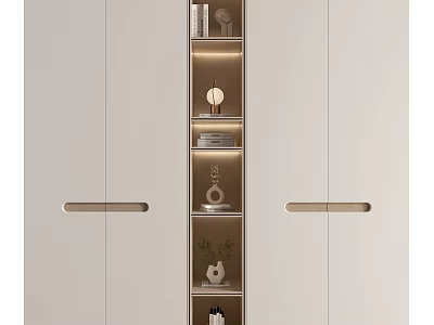 Modern Minimalist Wardrobe Interior With Open Storage Shelves Built-in Lighting And Decorative Books Plants 3d model
