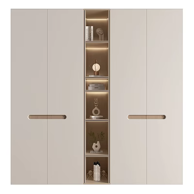 Modern Minimalist Wardrobe Interior With Open Storage Shelves Built-in Lighting And Decorative Books Plants 3d model