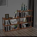 Wooden Bookshelf in Modern Living Room with Multiple Shelves Books Photo Frame and Potted Plants