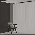 White Vertical Blinds in Modern Interior With Wooden Wall and Accent Chair