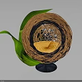 Woven Spherical Decorative Furniture With Green Leaves Yellow Interior And Dark Base